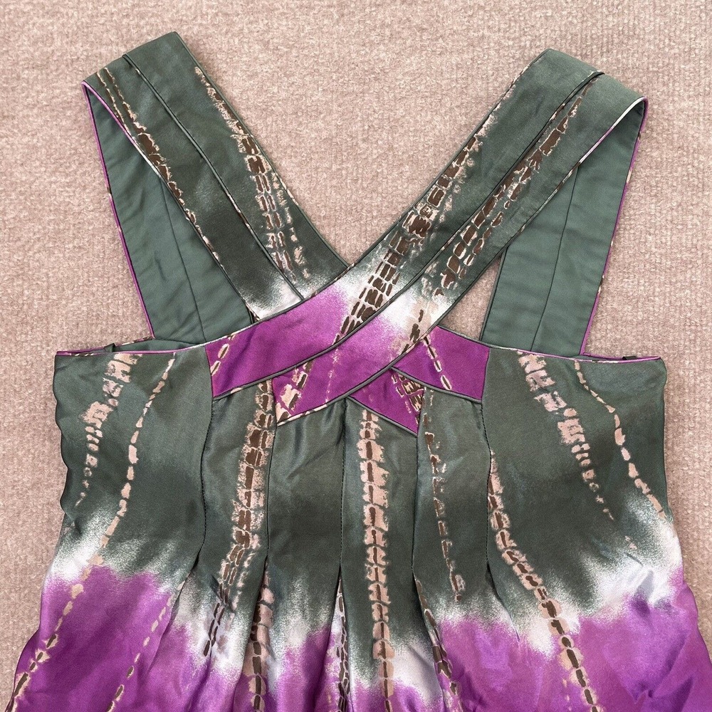 BCBG MaxAzria Silk Top Womens XS Green Purple Sleeveless Tank Shirt Criss Cross - Picture 2 of 9